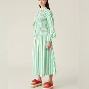Ganni Green Stripe Midi Dress